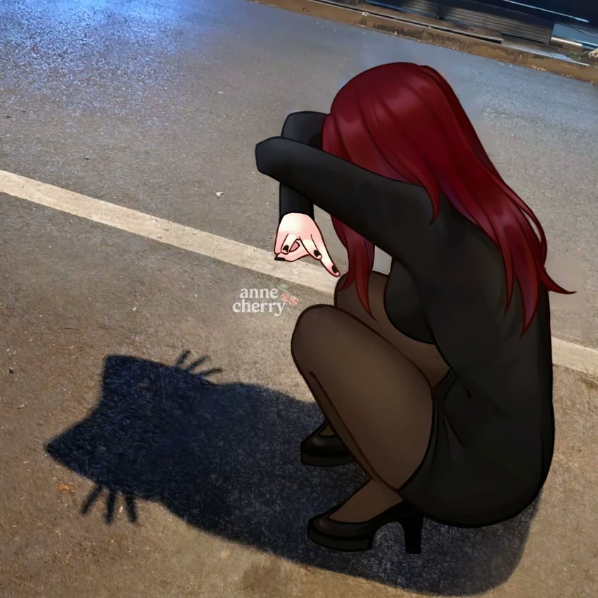 原创 1名女孩 举起双手 作者标志 作者名 黑色连衣裙