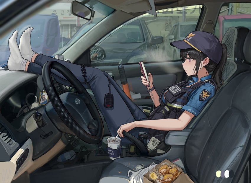 原创 1名女孩 棒球帽 黑发 黑帽子 黑裤子