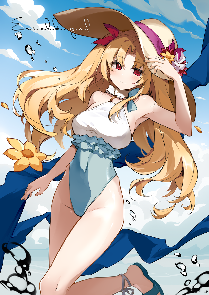 Fate/Grand Order、Fate系列、艾蕾什基伽尔 (Fate) 1名女孩 黑色王冠 金发 乳房 闭嘴
