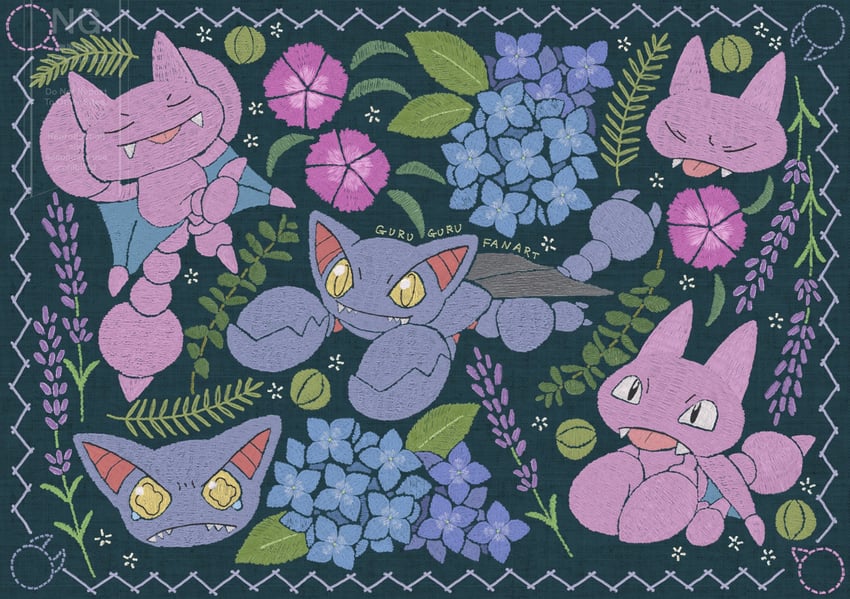 宝可梦、天蝎、天蝎王 黑瞳 闭眼 有色巩膜 尖牙 花