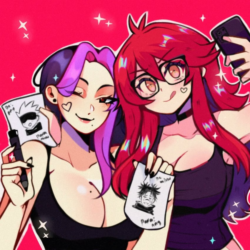 原创、五条悟、Mizzu (Mizzuiita) 2名女孩 ;) 呆毛 呆毛 黑色项圈