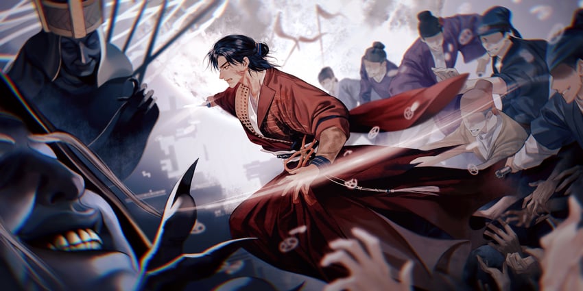 原创 黑发 血 脸上带血 中国风服饰 咬牙