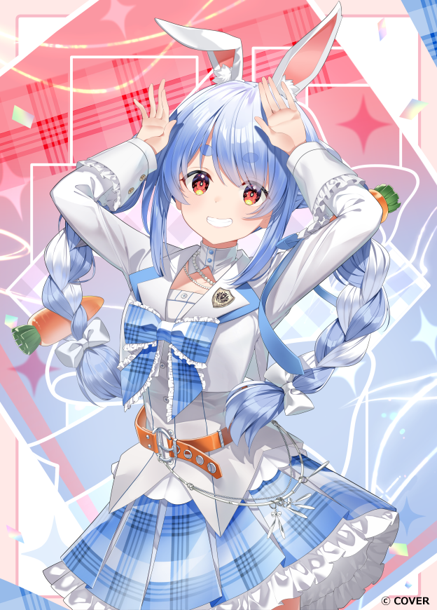 Hololive、兔田佩克拉 1名女孩 :D 兽耳 举起双手 腰带