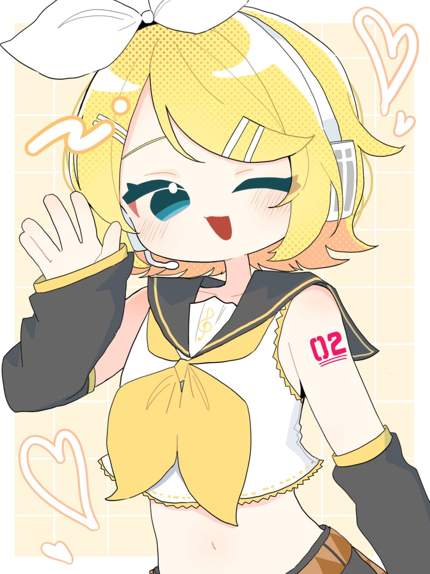 VOCALOID、镜音铃 1名女孩 露肩 腰带 黑色水手领 黑色短裤