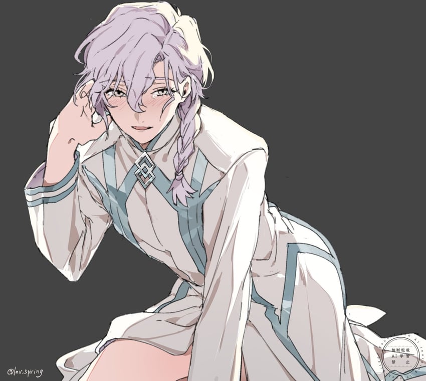 Fate/Grand Order、Fate系列、马里斯比利·阿尼姆斯菲亚 1名男孩 手臂支撑 脸红 辫子 迦勒底标志