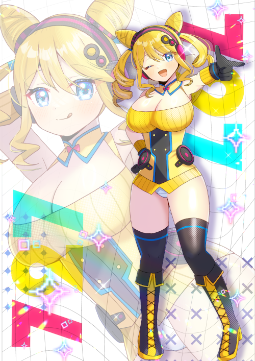 二次元插画 1名女孩 :D 微笑 黑色靴子 黑色过膝袜