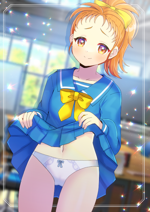 二次元插画 1名女孩 蓝色水手领 蓝色水手服 蓝色衬衫 模糊