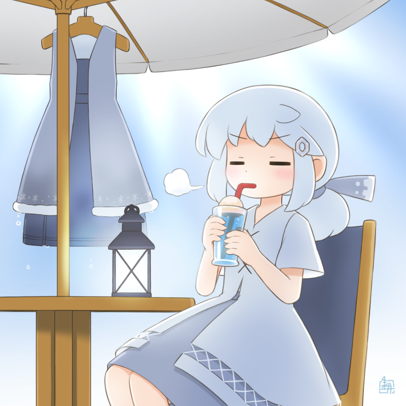 原创、露米里卡 (北川水月) 1名女孩 作者标志 蓝色蝴蝶结 蓝色衬衫 蓝裙子