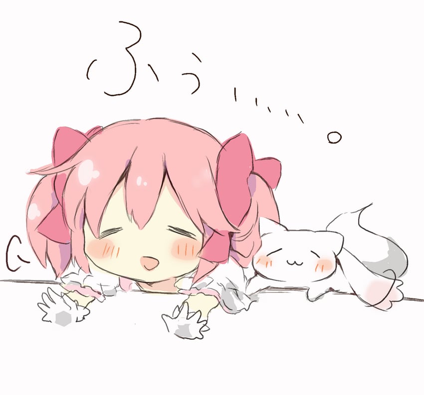 魔法少女小圆、魔法少女小圆、鹿目圆 1名女孩 :D 脸红 蝴蝶结 闭眼