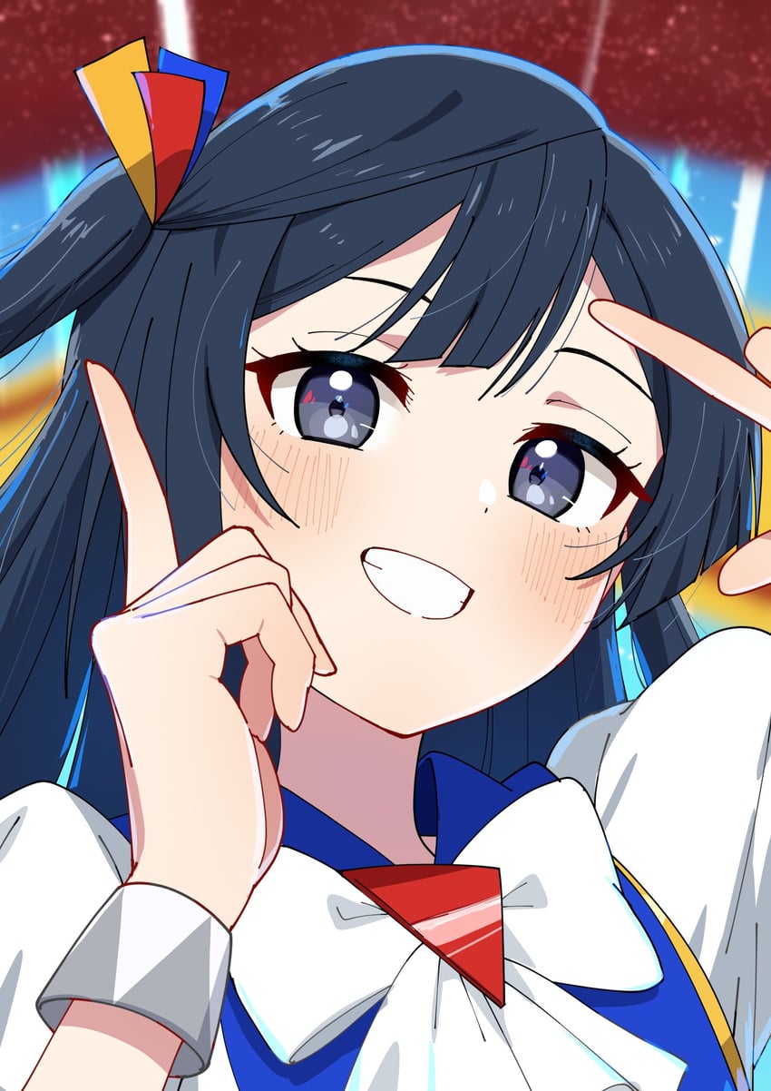 燃烧！！ (Love Live!)、Love Live!、Love Live! 虹咲学园学园偶像同好会 1名女孩 黑发 脸红 灰瞳 露齿而笑