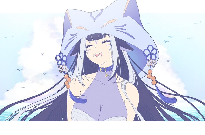 个人势虚拟主播、Shylily、Shylily (第三套服装) 1名女孩 兽耳 动物兜帽 蓝色衣领 蓝发
