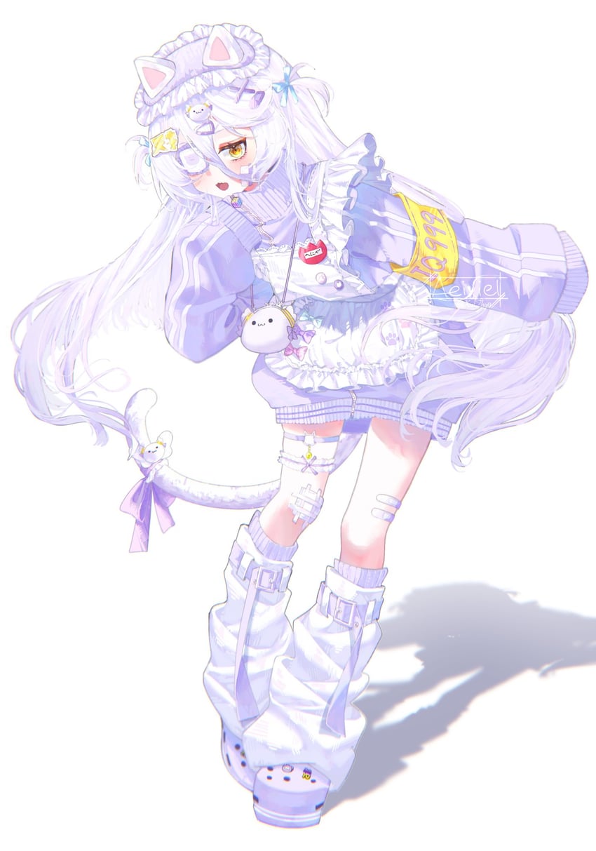 个人势虚拟主播、Henya the Genius、henya the genius (jersey maid) 1名女孩 兽耳 围裙 创可贴 腿上的创可贴
