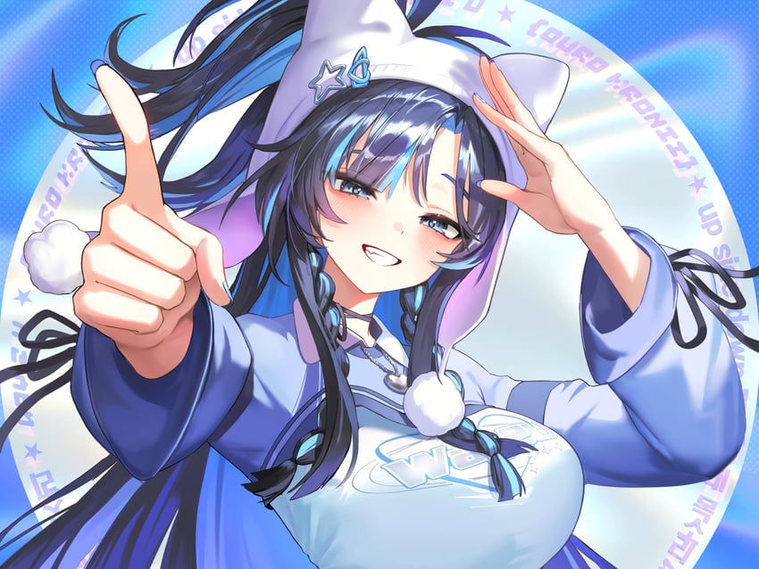 Hololive、Hololive英语、way 2 u (ouro kronii) 1名女孩 :D 动物帽子 黑发 蓝眼