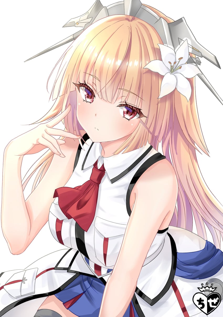 舰队Collection、布鲁克林 (舰队收藏) 1名女孩 阿斯科特领巾 金发 脸红 乳房