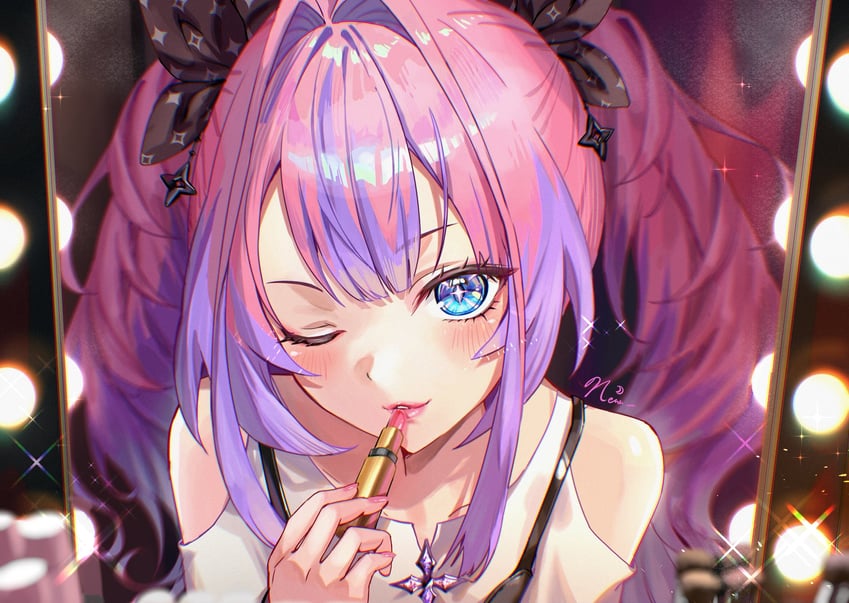 Hololive、hololive DEV_IS、Kikirara Vivi +_+ 1名女孩 抹口红 正在化妆 露肩