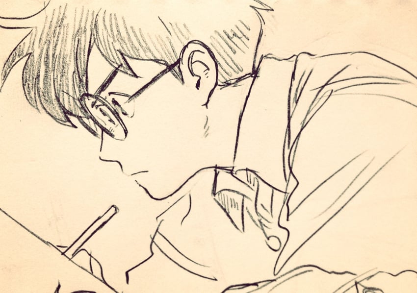 起风了、堀越二郎 1名男孩 黑发 绘画中 眼镜 素描