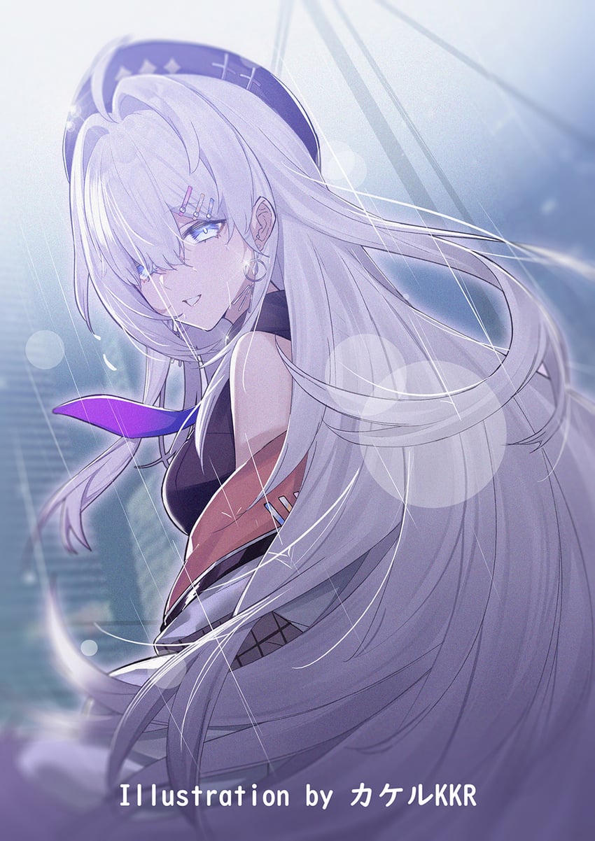 原创 1名女孩 呆毛 露肩 贝雷帽 黑衬衫