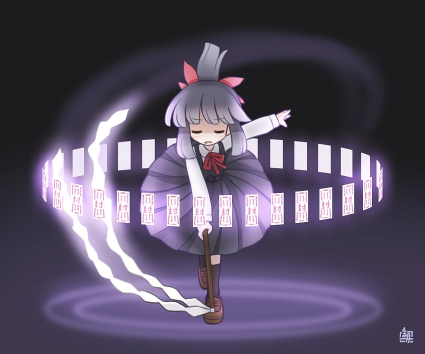 原创、himorogi koyomi (kitagawa suigetsu) 1名女孩 作者标志 黑色背景 黑色连衣裙 黑发
