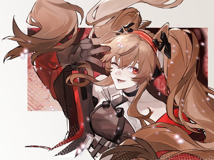 明日方舟、安洁莉娜 (明日方舟) 1名女孩 兽耳 露肩 黑色项圈 黑色手套