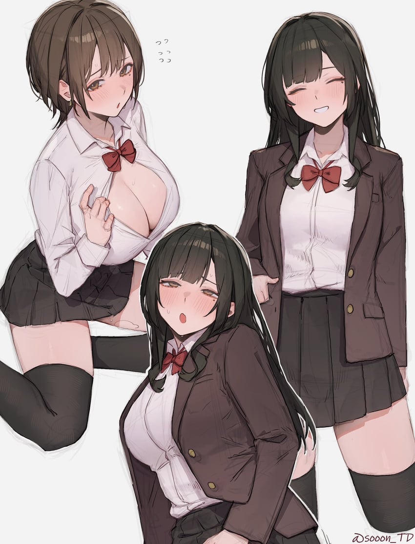 原创 2名女孩 作者名 黑发 脸红 蝴蝶结
