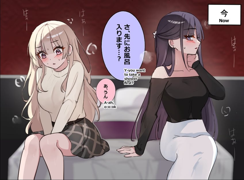 原创 2名女孩 黑衬衫 金发 脸红 耳环