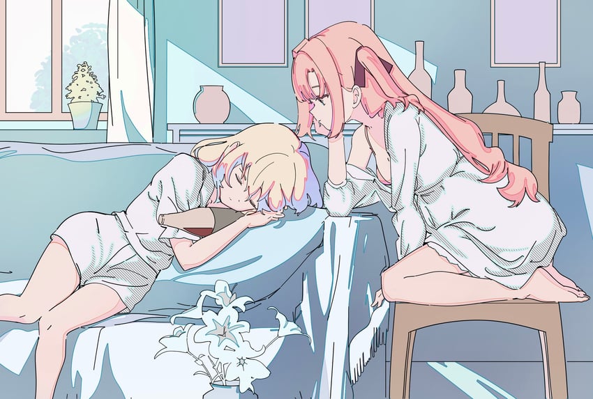神稻牡丹：醉态如百合之花、上伊那牡丹、砺波伊吹 2名女孩 酒 赤脚 黑色丝带 金发