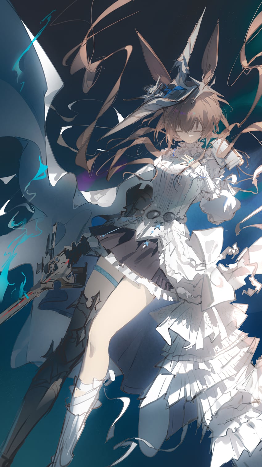 明日方舟、阿米娅 (明日方舟)、阿米娅 (近卫) (明日方舟) 1名女孩 兽耳 铠甲靴 不对称鞋履 黑色靴子