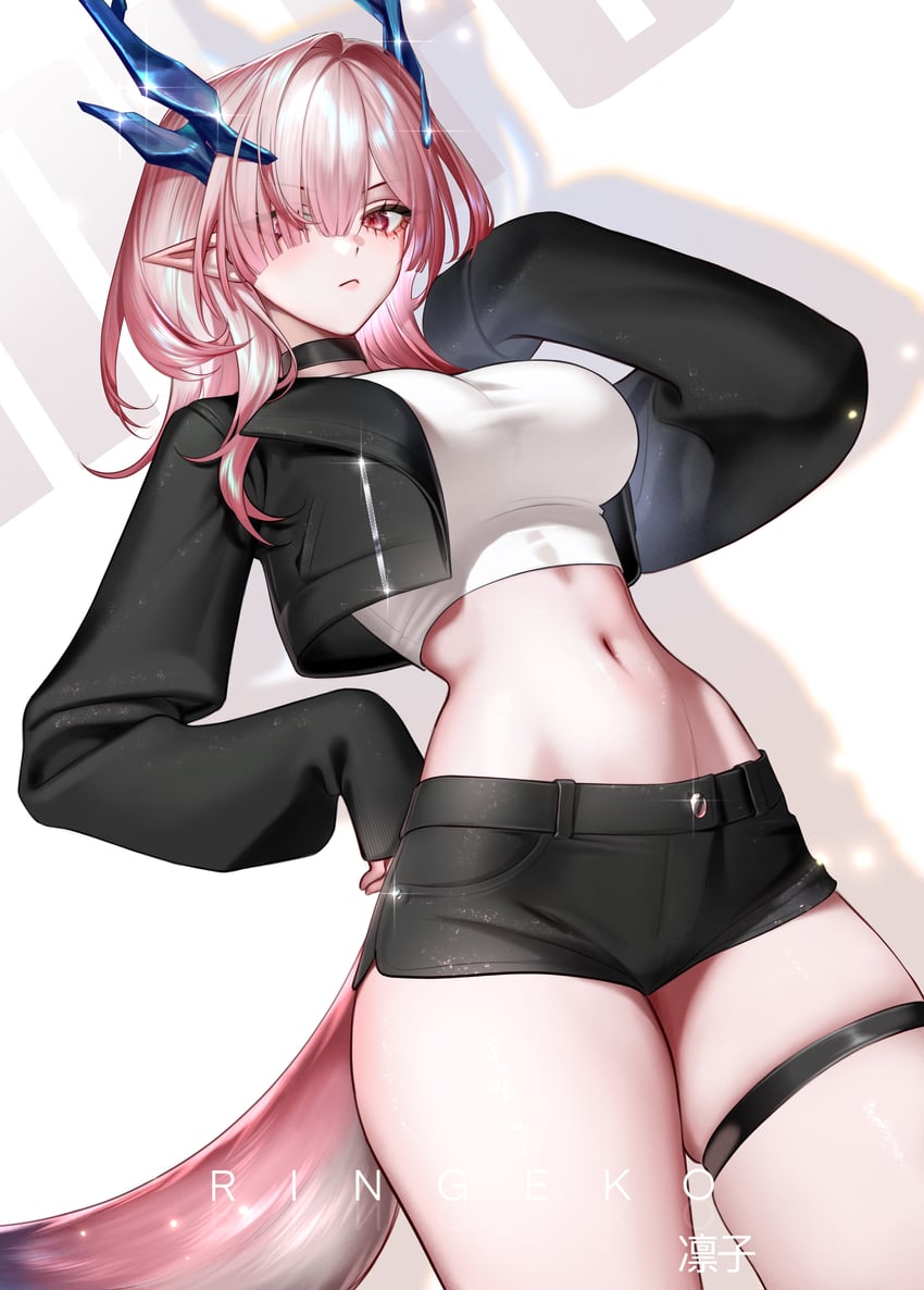 明日方舟、明日方舟：终末地、弥伏 (明日方舟) 1名女孩 替换服装 作者名 黑领 黑色夹克