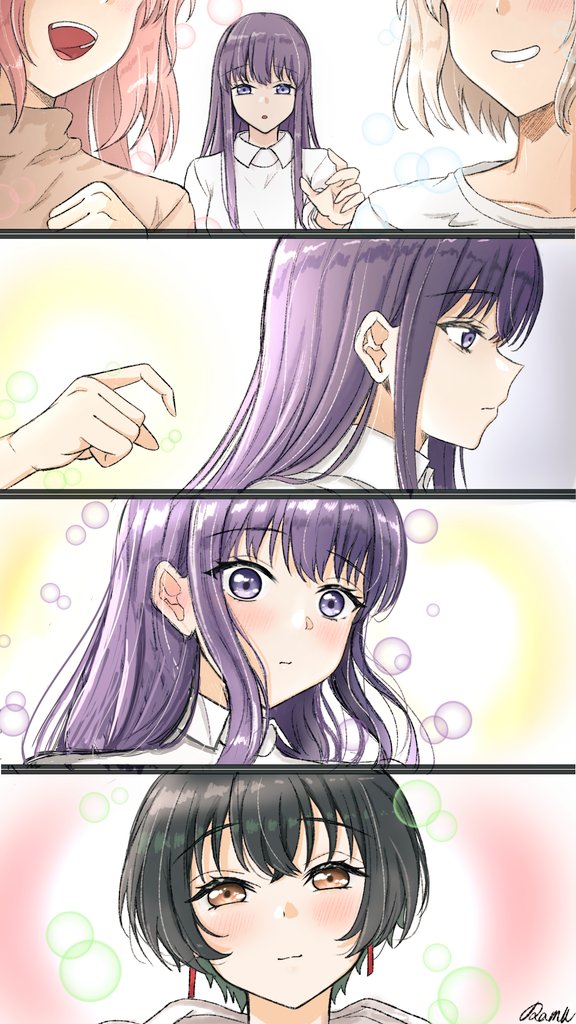 神稻牡丹：醉态如百合之花、张君兰、郡上奏 4个女孩 四格漫画 黑发 脸红 棕眼睛