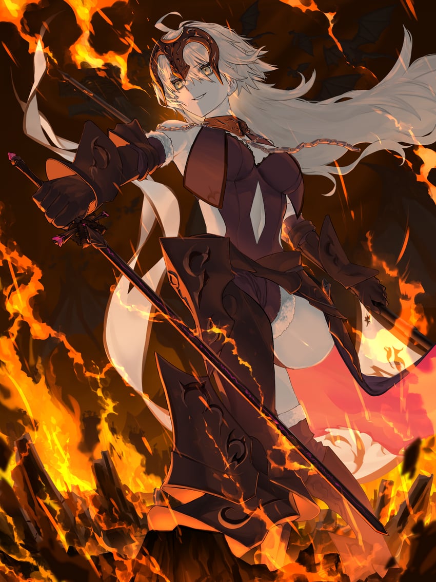 Fate/Grand Order、Fate系列、贞德·Alter (复仇者) (Fate) 1名女孩 呆毛 黑色连衣裙 黑色手套 乳房