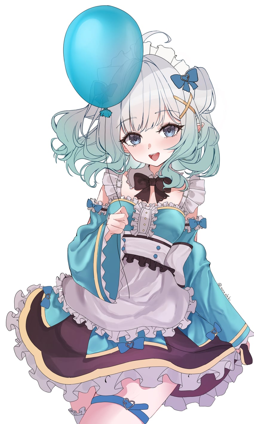 传说.exe、冥土 (Mint Fantome)、密特 (Minto 2.0) 1名女孩 呆毛 气球 蓝色蝴蝶结 蓝眼