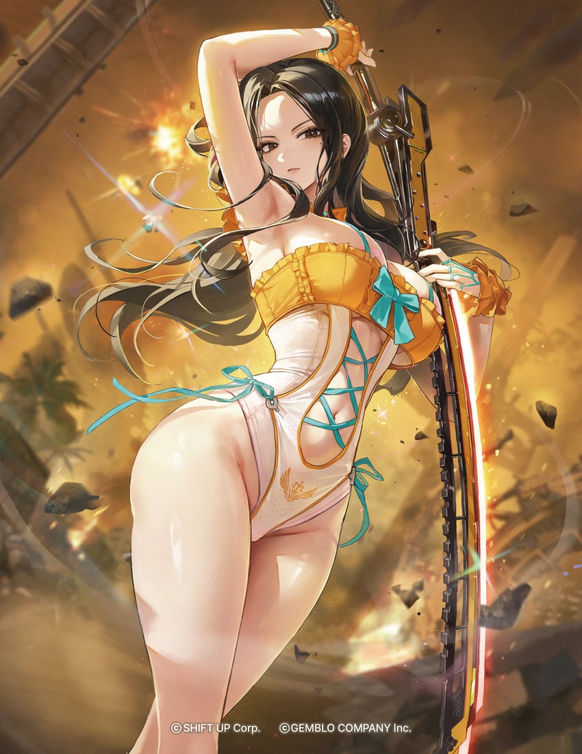 星刃、塔奇（星刃） 1名女孩 举手 腋下 蓝色蝴蝶结 蓝色丝带