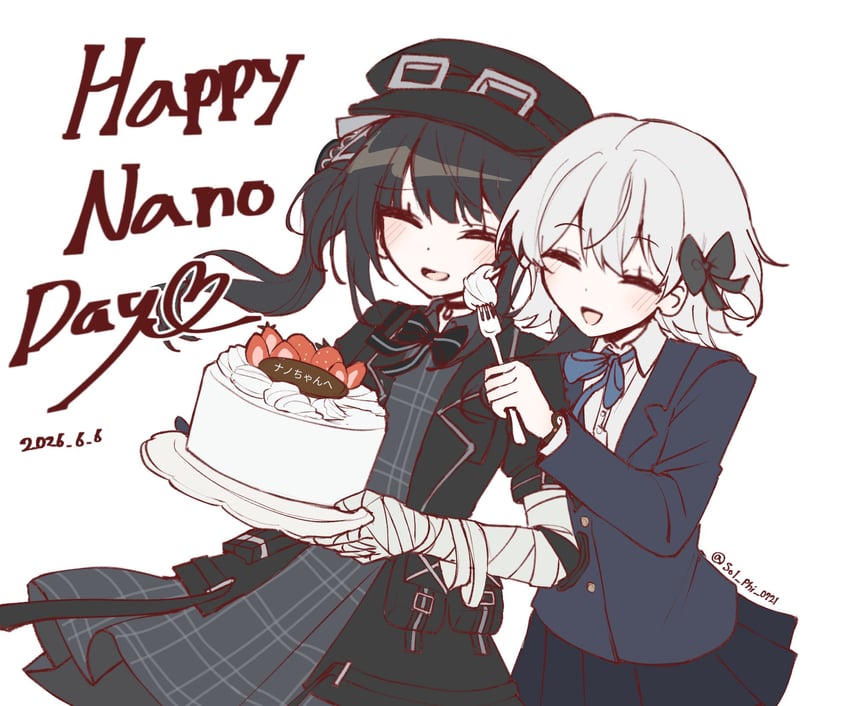 魔法少女的小镇审判、kurobe honoka、黑部奈乃花 2名女孩 :D 包扎的手臂 绷带 生日蛋糕