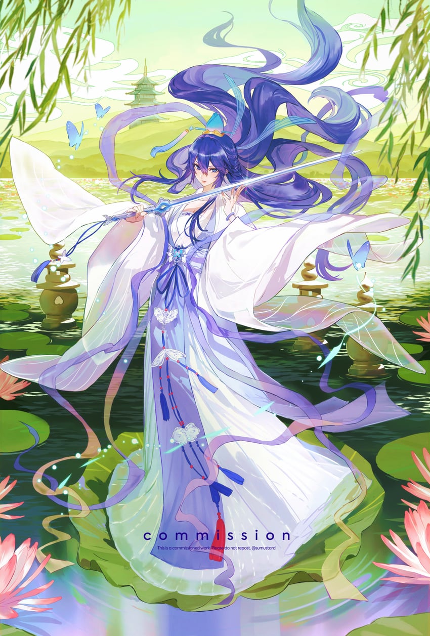火焰纹章、露琪娜 (圣火降魔录) 1名女孩 蓝眼 蓝发 连衣裙 全身