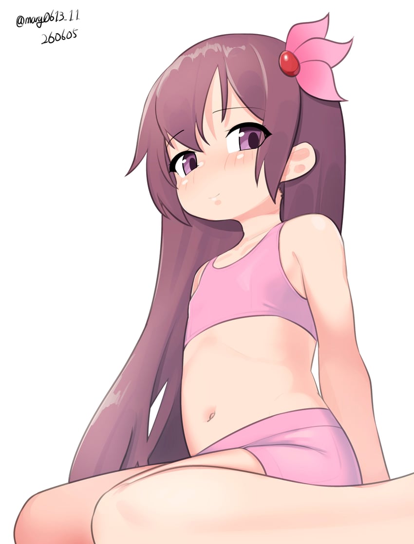 舰队Collection、如月 (舰娘) 1名女孩 胸罩 棕发 有日期 贫乳