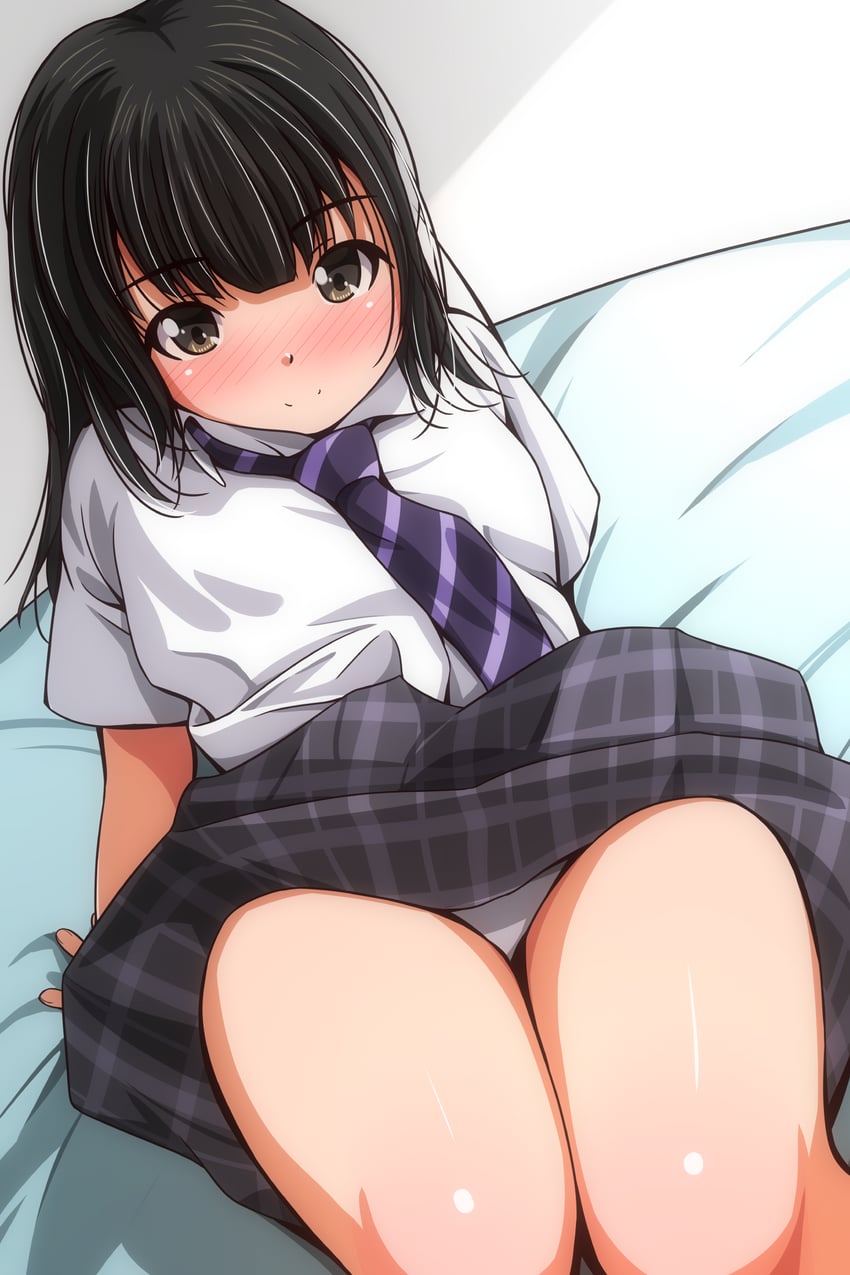原创 1名女孩 黑发 脸红 领带 内裤
