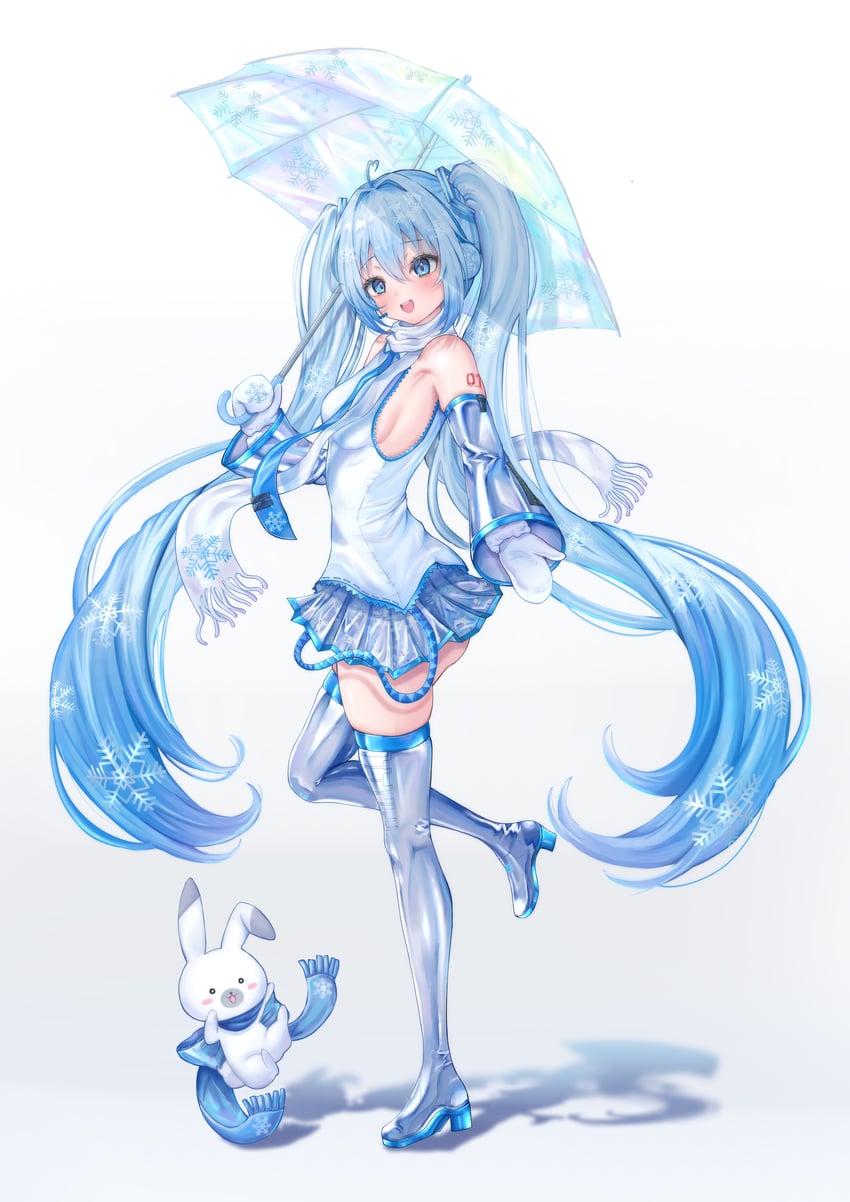 VOCALOID、初音未来、雪音兔 1名女孩 荒谬的长发 动物 水色瞳 水色发
