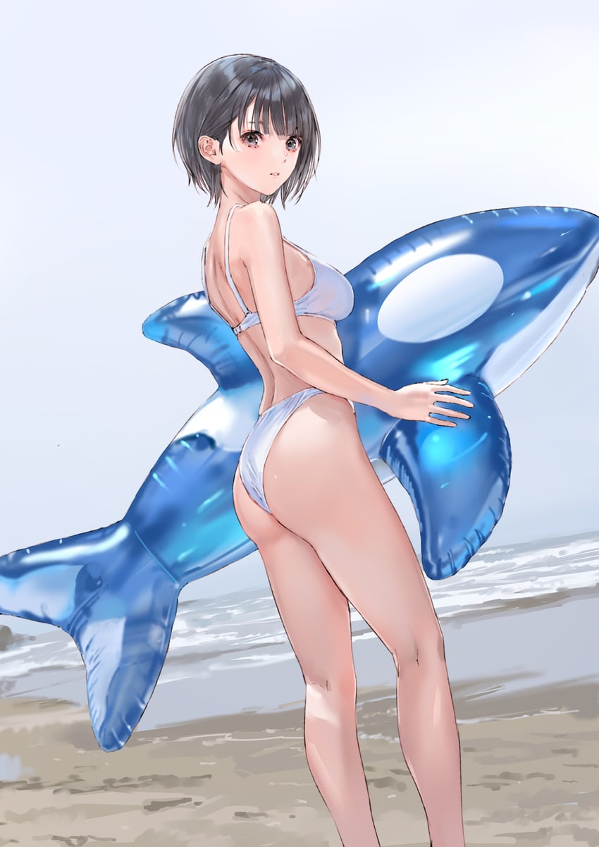 蓝色反射 (系列)、蓝色反射：幻舞少女之剑、白井日菜子 1名女孩 海滩 比基尼 黑瞳 黑发