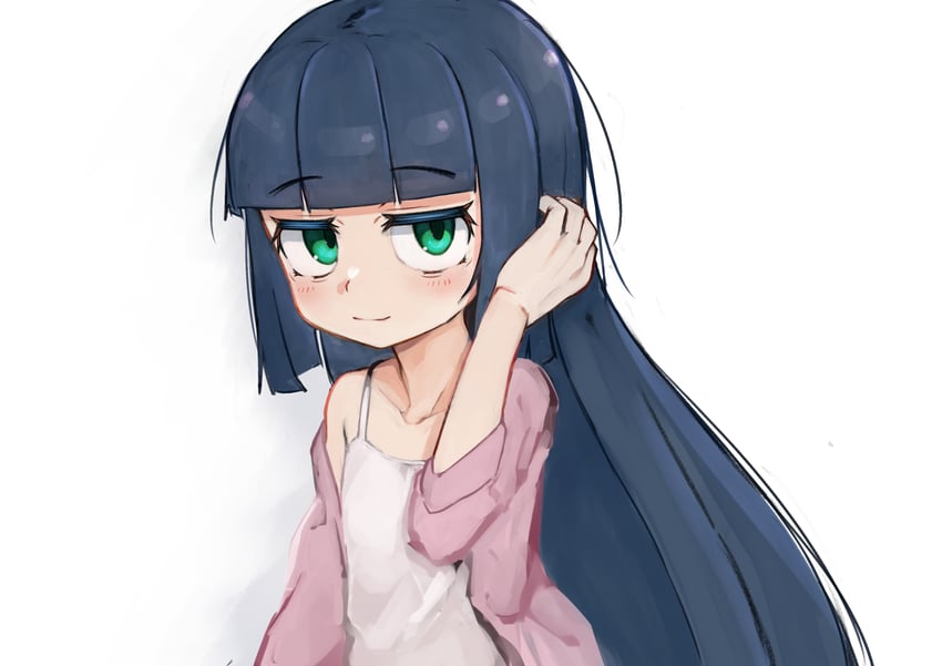 原创 1名女孩 蓝发 齐刘海 脸红 贫乳