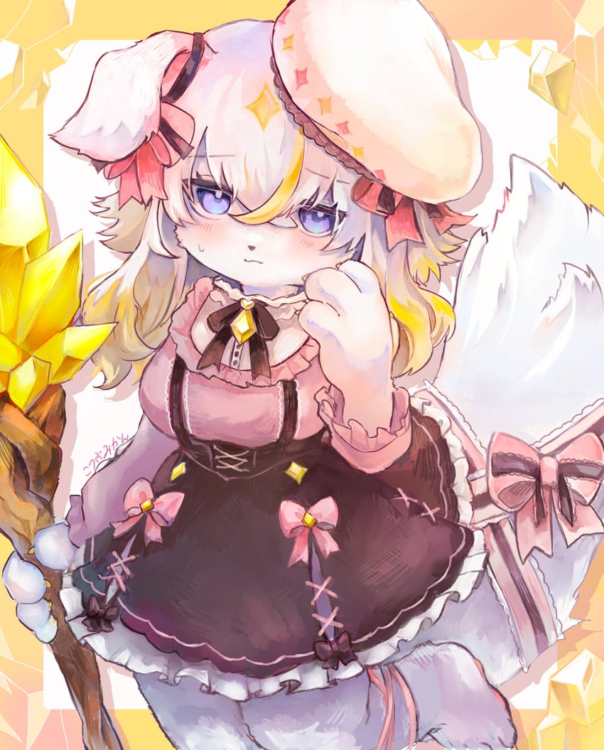 魔物娘TD、蓬特 (魔物娘TD) 兽耳 动物手 黑色丝带 金发 蓝眼