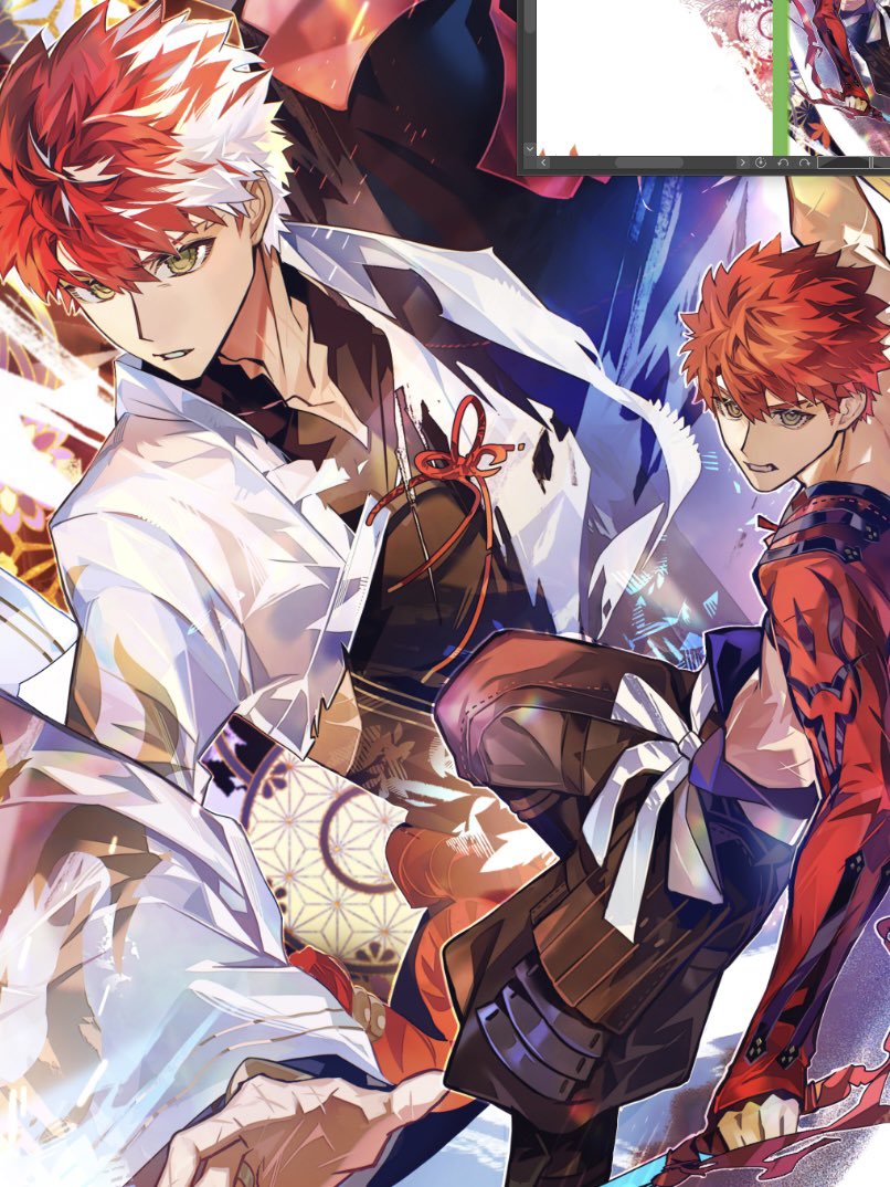 Fate/Grand Order、Fate系列、卫宫士郎 1名男孩 举手 黑色袴 黑色和服 黑裤子