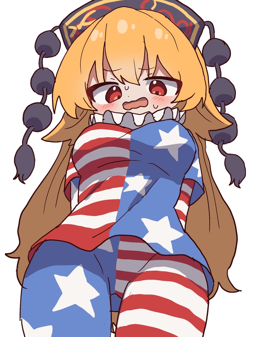 东方Project、克劳恩皮丝、纯狐 1名女孩 美国国旗 星条旗腿袜 美国国旗印花 美国国旗衬衫