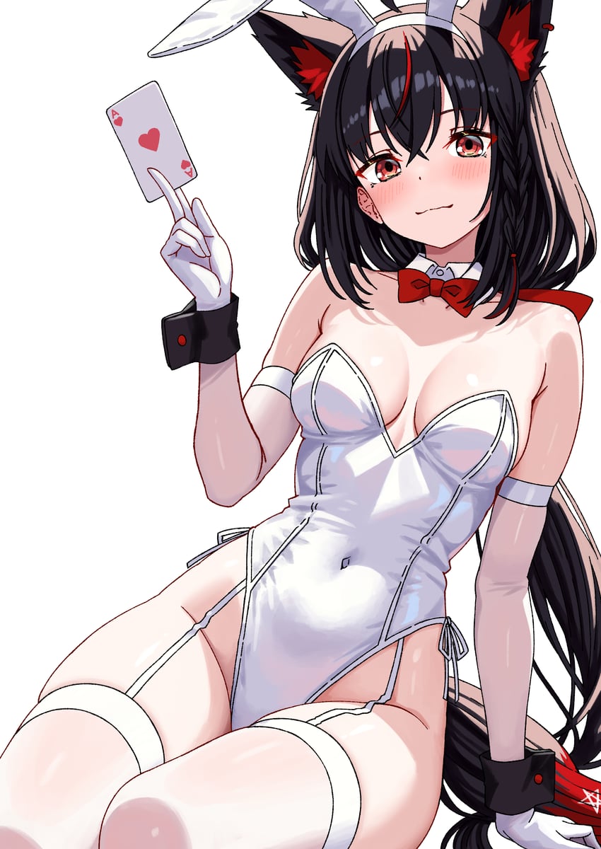 Hololive、黑上吹雪 1名女孩 扑克牌A 红桃A 兽耳发箍 兽耳