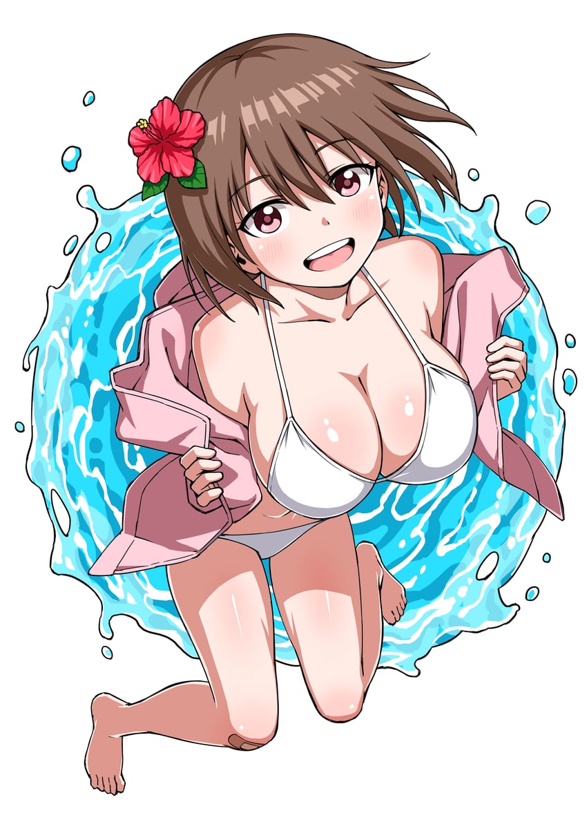 原创 1名女孩 赤脚 比基尼 乳房 棕眼睛