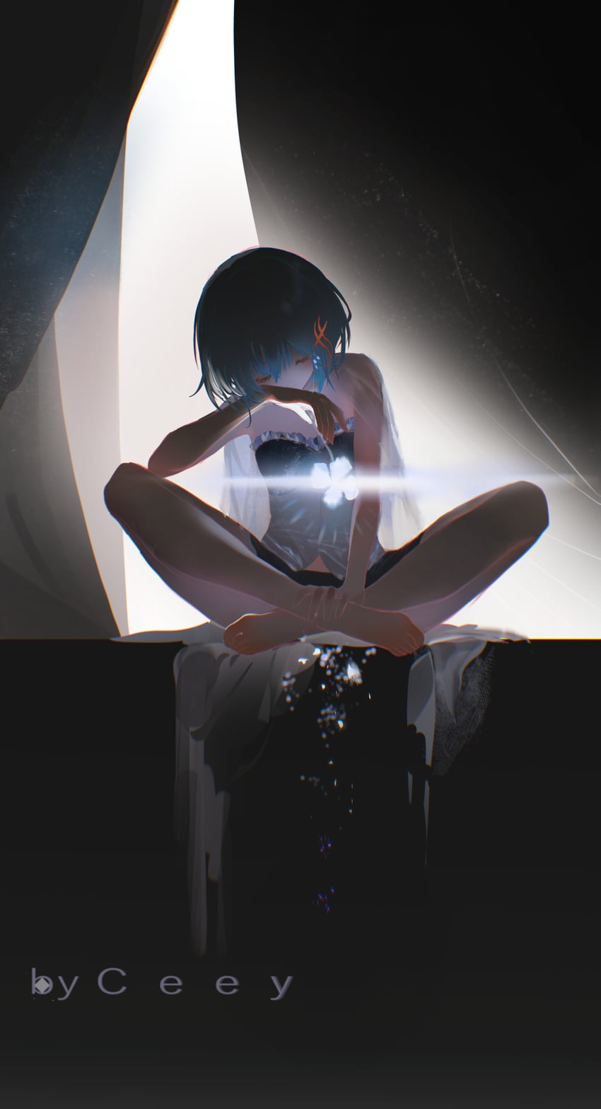魔法少女小圆、魔法少女小圆、美树沙耶香 1名女孩 作者名 裸腿 赤脚 黑色背景