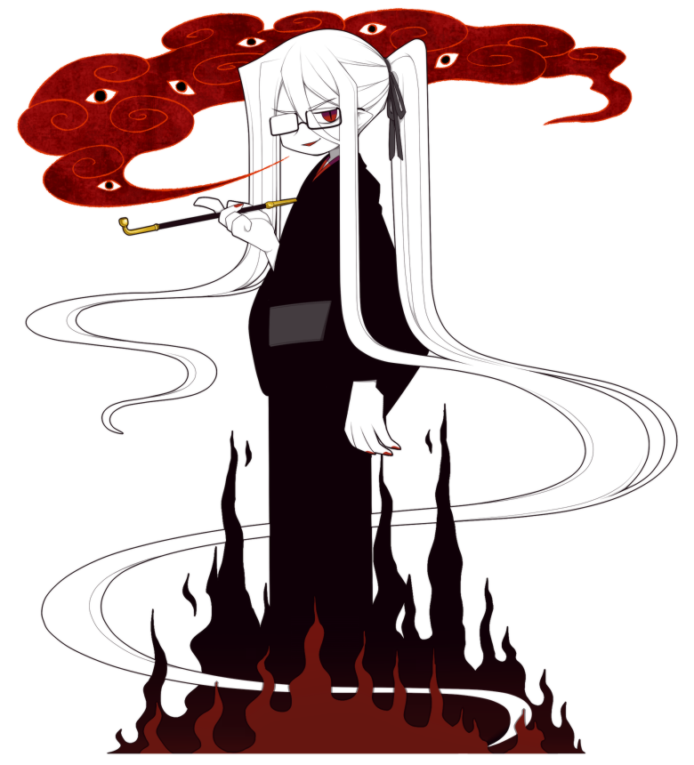 海底囚人、gokuen (funamusea) 1名男孩 黑火 黑色和服 彩色烟雾 多眼