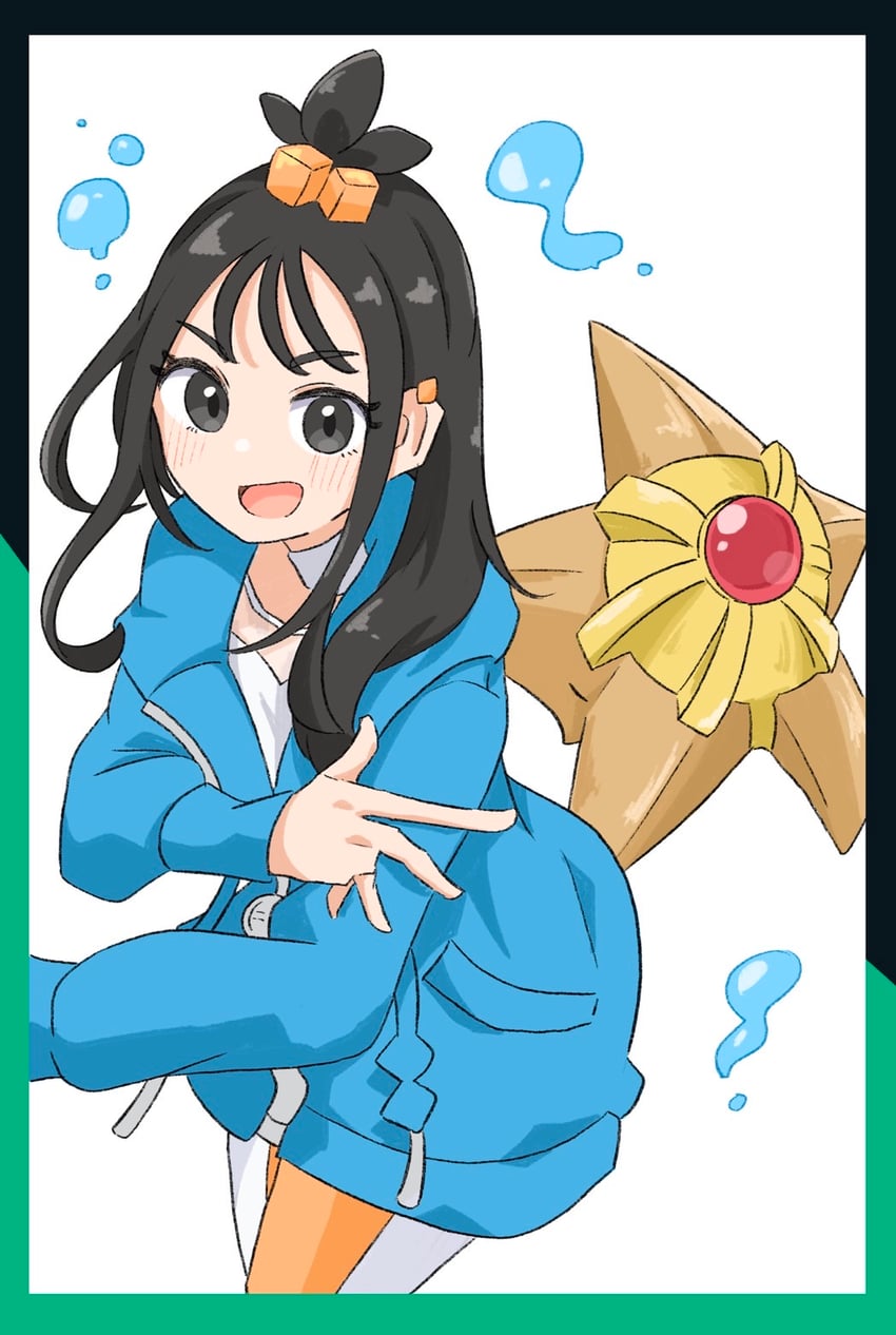 宝可梦、宝可梦传说：Z-A、丽多 (宝可梦) 1名女孩 :D 黑发 蓝色连帽衫 脸红