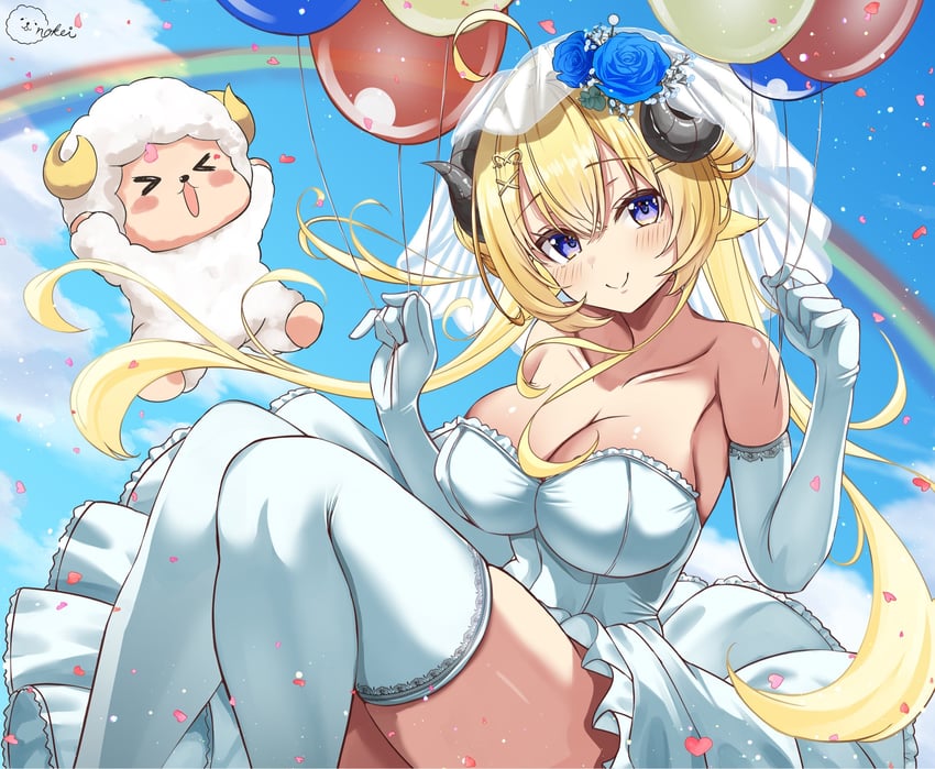 Hololive、角卷绵芽、绵芽推 1名女孩 闭眼挤眼 呆毛 兽耳 气球