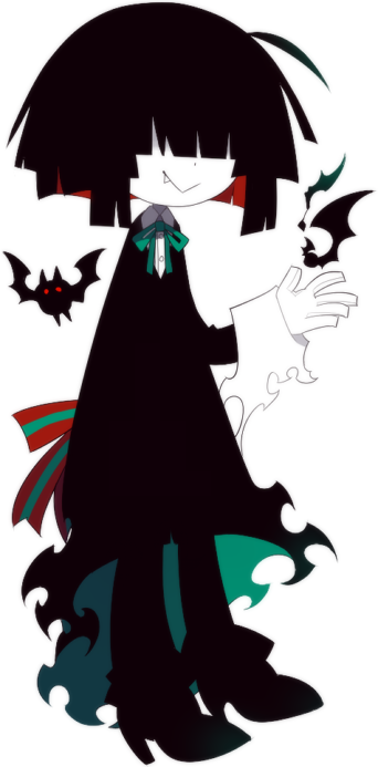 海底囚人、herlurga (funamusea) 呆毛 背部蝴蝶结 黑斗篷 黑发 黑裤子
