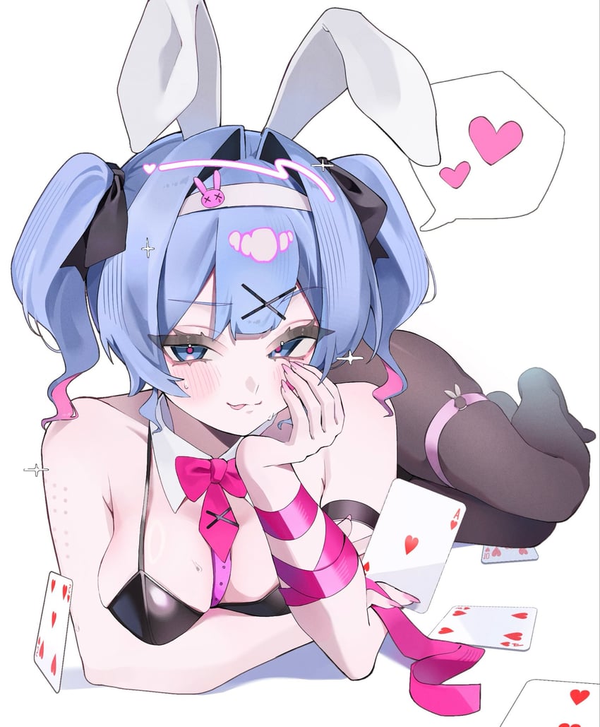兔穴(Vocaloid)、VOCALOID、初音未来 1名女孩 扑克牌A 红桃A 兽耳 露肩